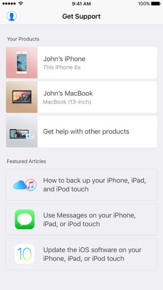 Apple support aplikácia